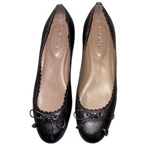 Lauren Ralph Lauren Gunmetal Flats Bow scalloped Career Event silver Women’s 8.5